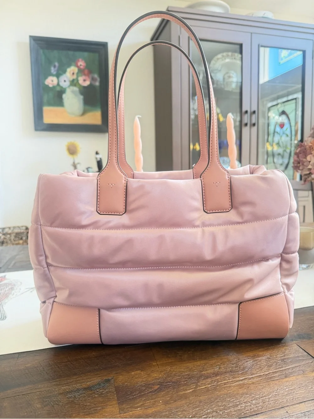 Tory Burch Blush Pink Quilted Logo Satchel